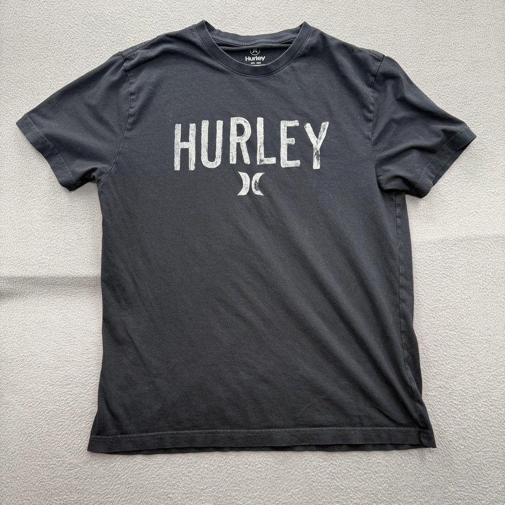 Hurley‎ Shirt Mens Medium Black HURLEY Logo Graphic Tee Tagless Cotton Casual